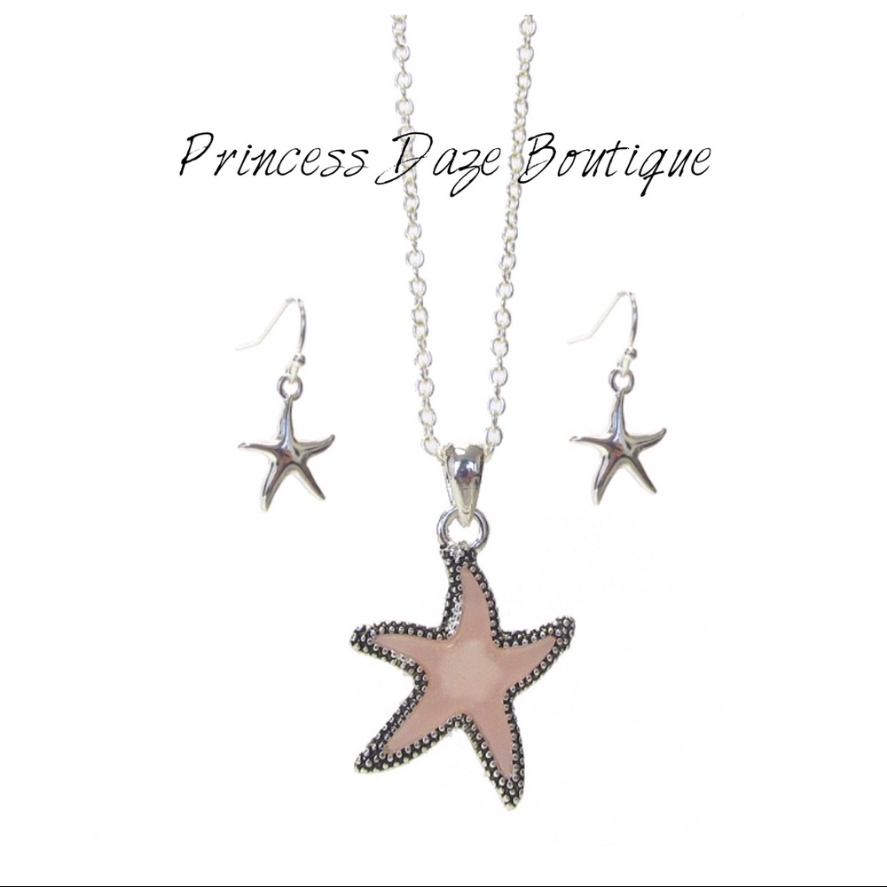 Sea Glass Starfish Pendant Necklace & Earring Set